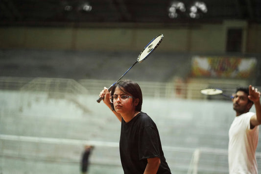 Badminton doubles game at a badminton club