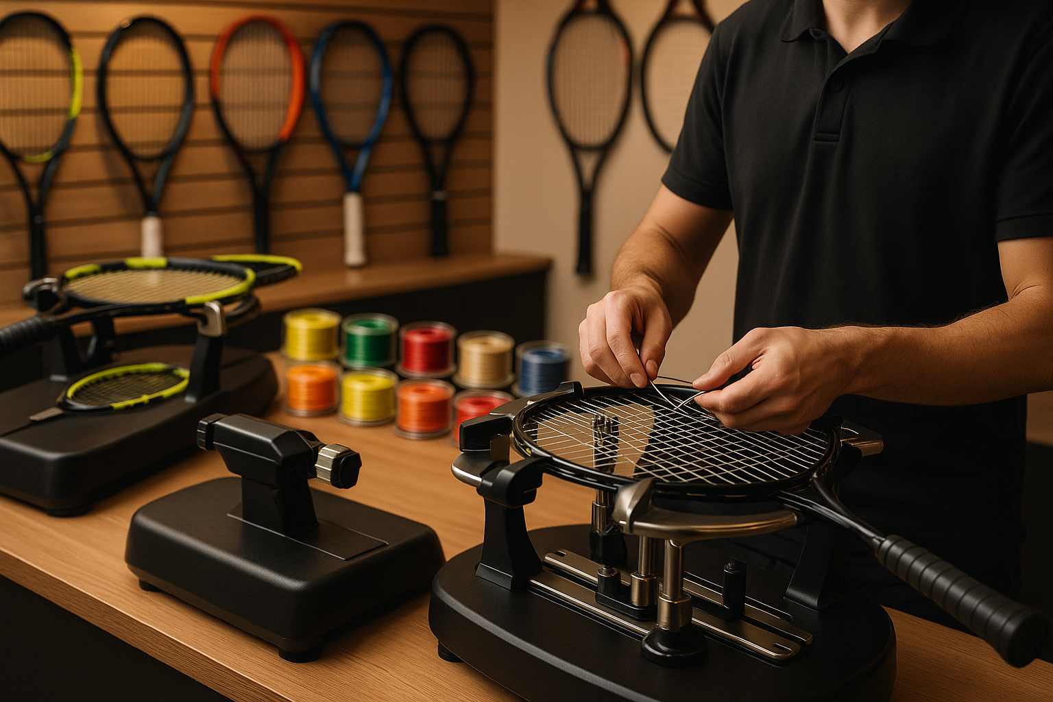 A feature image to convey a professional and friendly racket stringing service