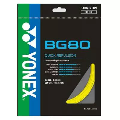 Yonex BG80 badminton string set in yellow