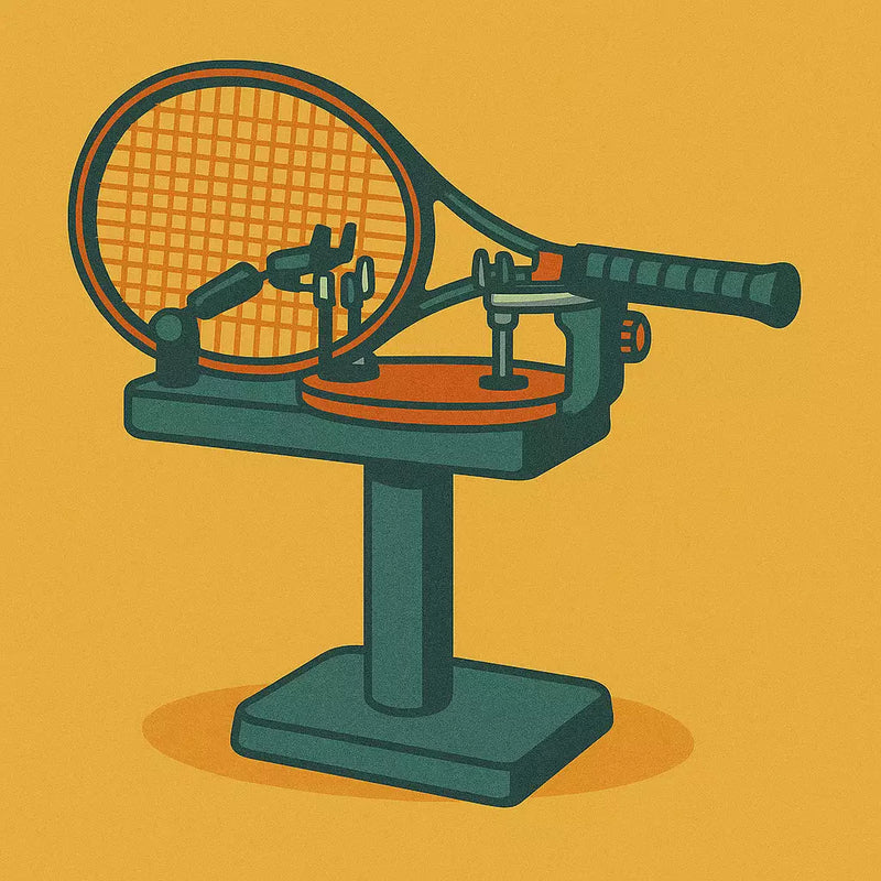 Tennis stringing machine with mounted tennis racket illustration