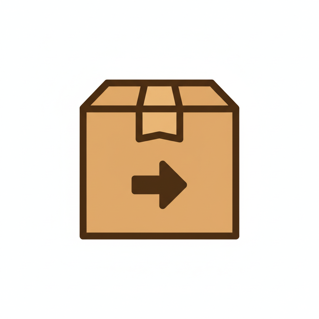 Icon of a cardboard box with an arrow on a white background
