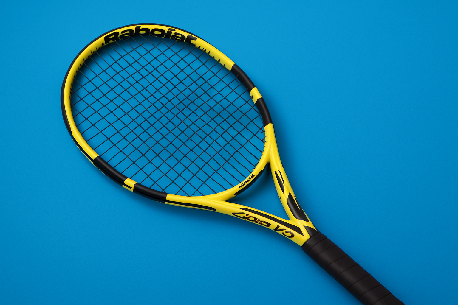 Babolat Pure Aero VS tennis racket with Babolat RPM Blast tennis strings in black on a blue background and anti clockwise rotation of the racket
