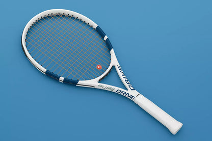 Babolat Pure Drive tennis racket with Babolat RPM Soft tennis strings.