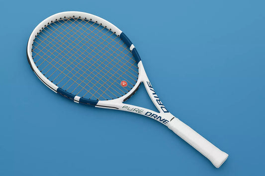 Babolat Pure Drive tennis racket with Babolat RPM Soft tennis strings.