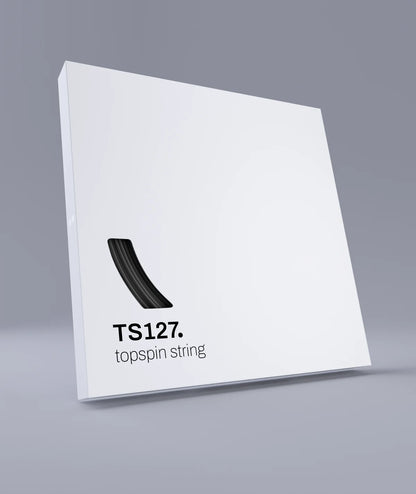 Set of TS127 topspin tennis string on a gray background