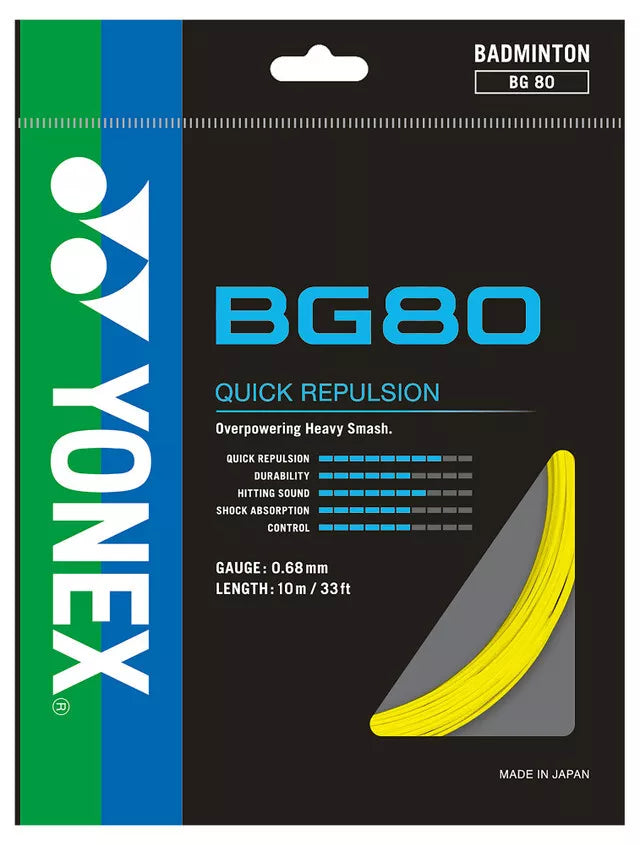 Yonex BG80 badminton string set in yellow